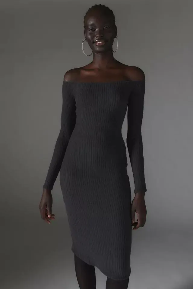 Silence + Noise Cookie Cozy Off-The-Shoulder Midi Dress