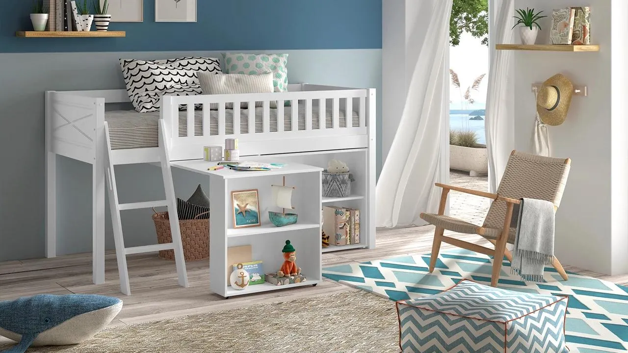 Halfhoogslaper Scott met bureau en boekenkast