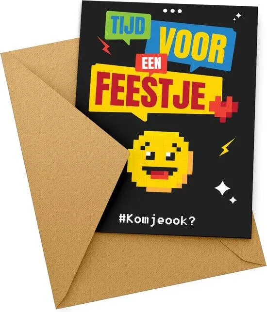 Uitnodiging kinderfeestje + Enveloppen 10 stuks - Thema Emoji - Beschrijfbaar - Uitnodigingskaarten - Uitnodiging verjaardag - uitnodiging verjaardag feest - Uitnodiging kinderfeestje Jongen of Meisje - Uitnodiging feestje - uitnodigingen