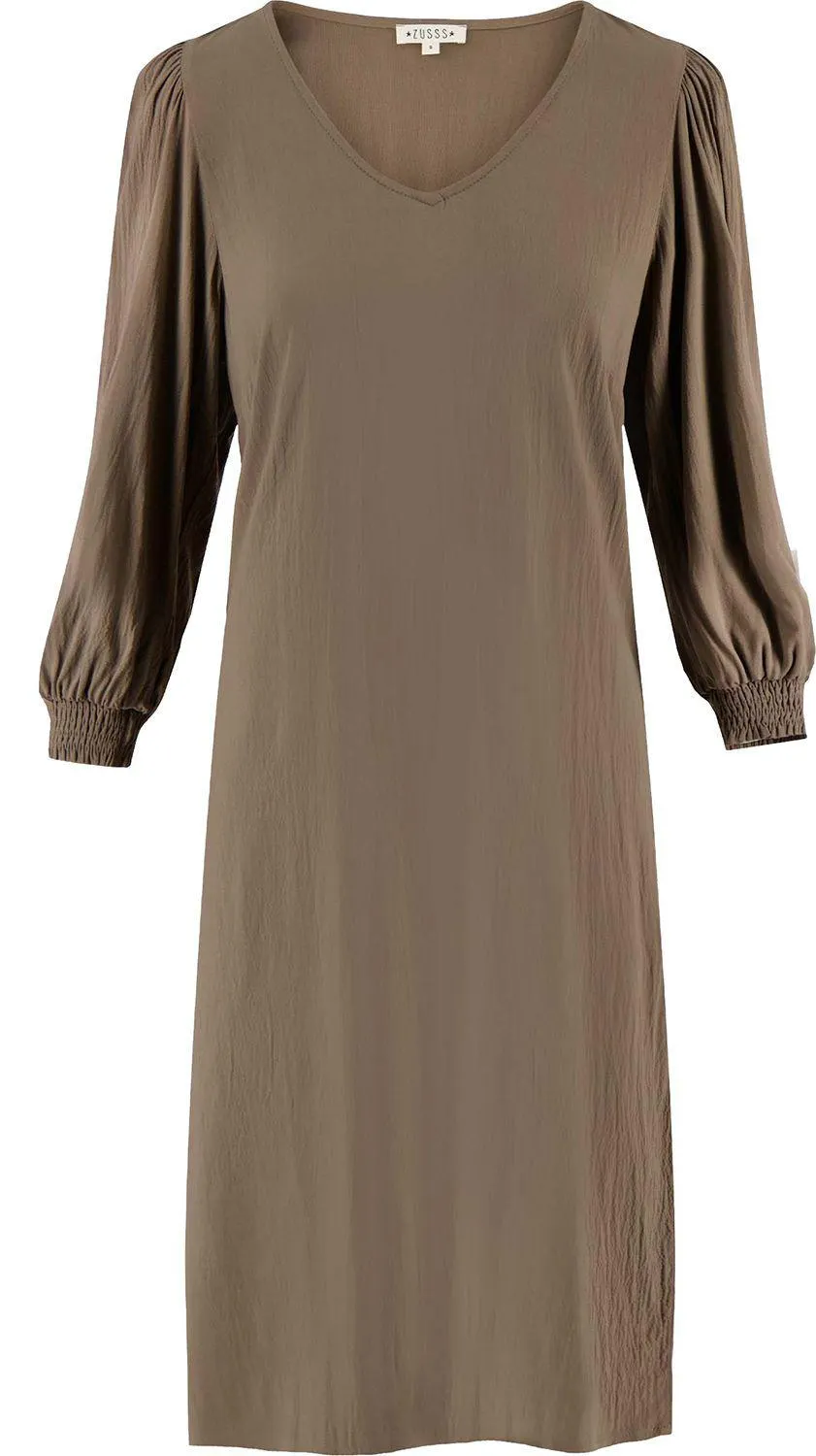 Jurk met Pofmouw Bruin