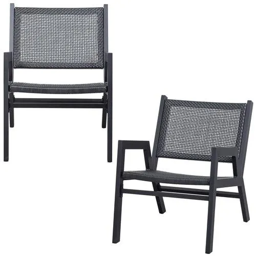 WOOOD tuin fauteuil met armleuning Pem - Aluminium - Zwart - Set van 2