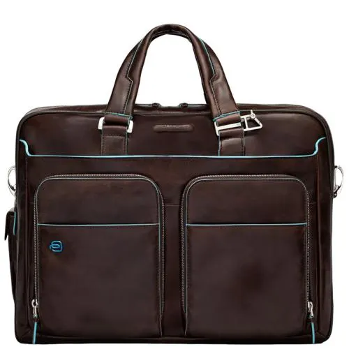 Piquadro Laptoptas / Aktetas / Werktas 15 Inch Leer Blue Square Bruin