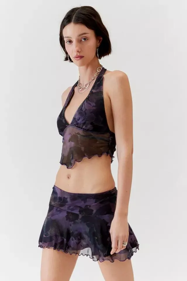 UO Tink Mesh Halter Top & Micro Mini Skirt Set