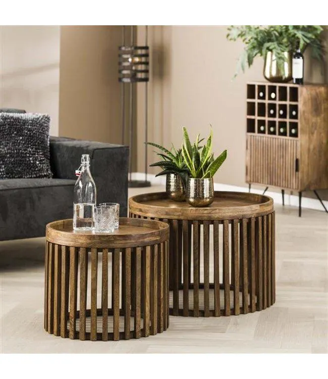 Industriële salontafel set van 2 Tory Mangohout zandkleur