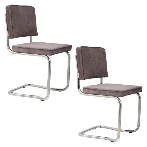 Zuiver Ridge Rib Kink Eetkamerstoelen Grijs - Set van 2