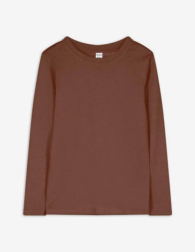 Tričko s dlouhým rukávem - Bavlna - tmave hneda