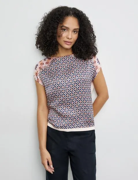 Blouseachtig shirt met materiaalmix