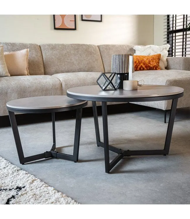 Salontafel set van 2 Brady marmer grijs rond