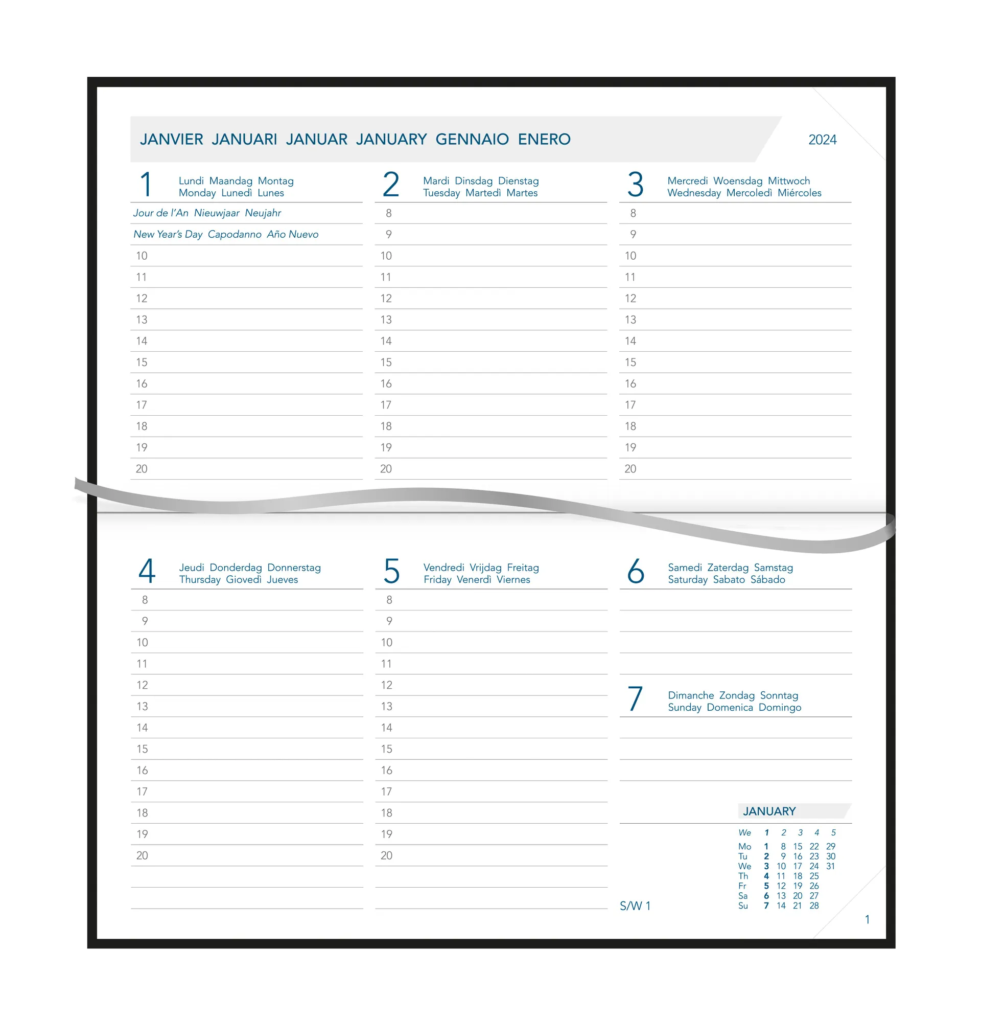 Aurora Novaplan ECO Agenda 9 x 16 cm 7 Dagen 2 Pagina's Assorti