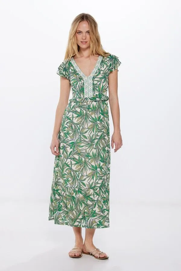 Vestido Midi Estampado Escote Cenefa