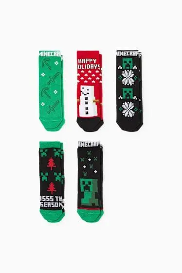 Set van 5 paar - Minecraft - kerstsokken met motief
