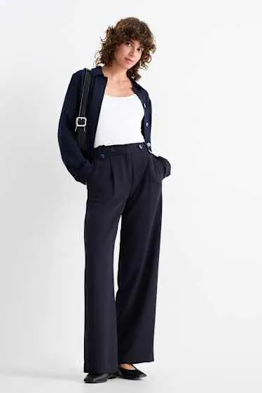 Plátěné kalhoty - mid waist - wide leg