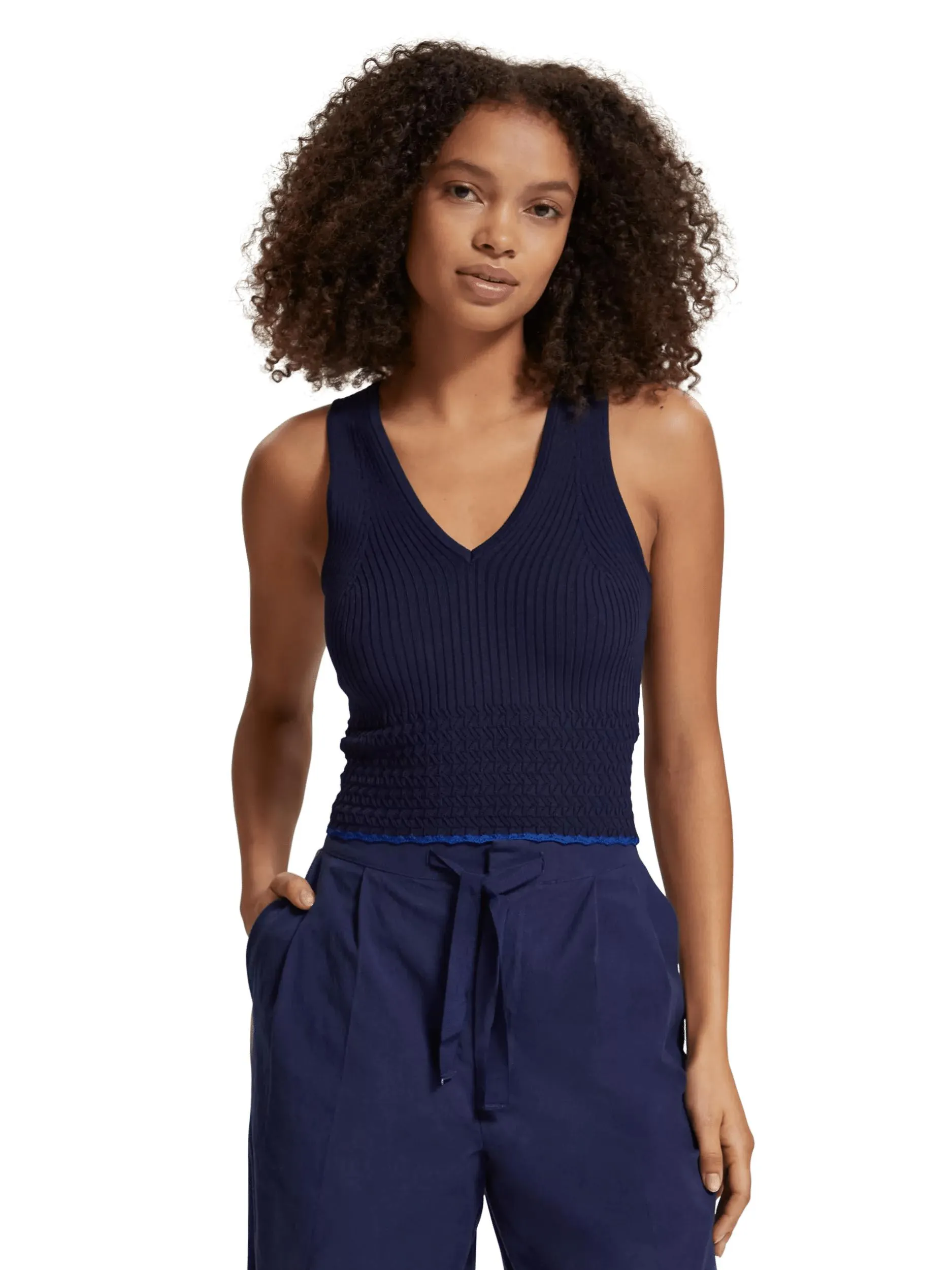 Knitted V-neck racerback tank top