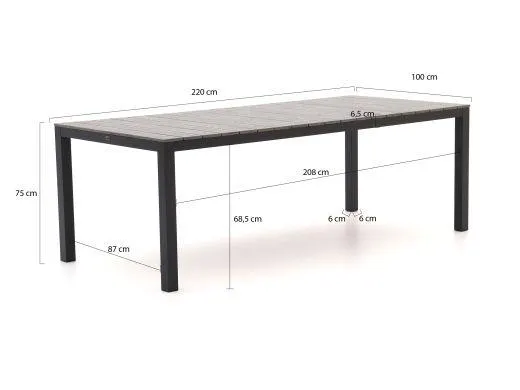 Bellagio Dranera/Fidenza 220cm dining tuinset 7-delig stapelbaar