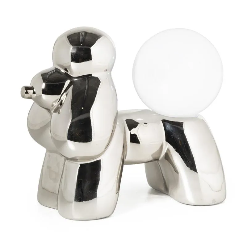 Lampje poedel - zilverkleurig - 16x18.5x9.5 cm