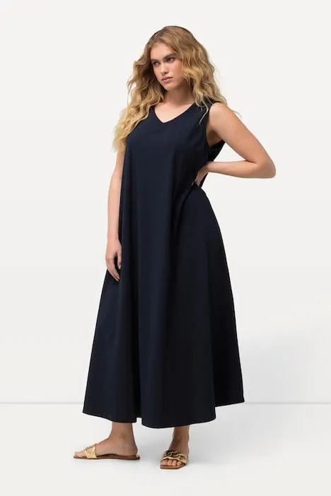 Jersey maxi-jurk, A-lijn, V-hals, mouwloos