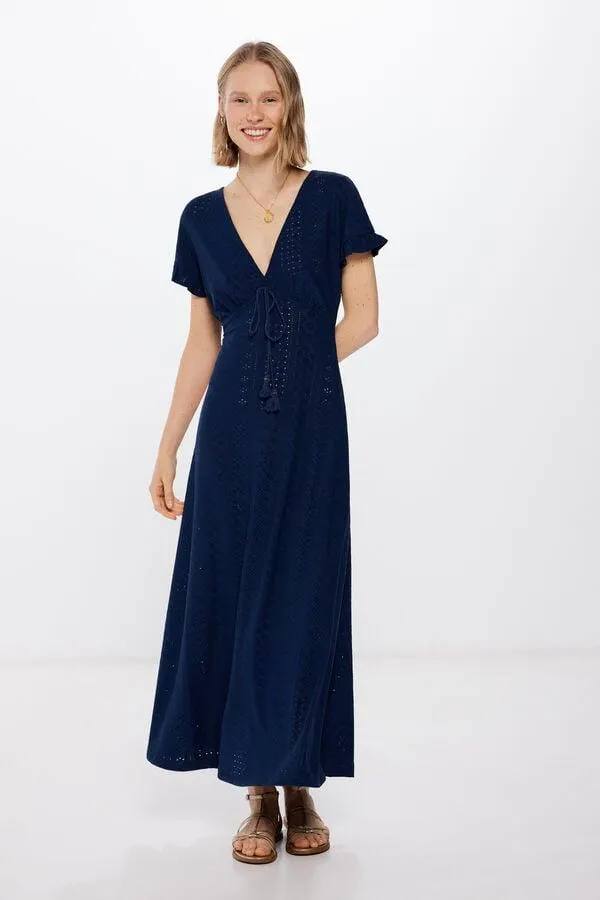 Vestido Midi Escote Cordón Borla