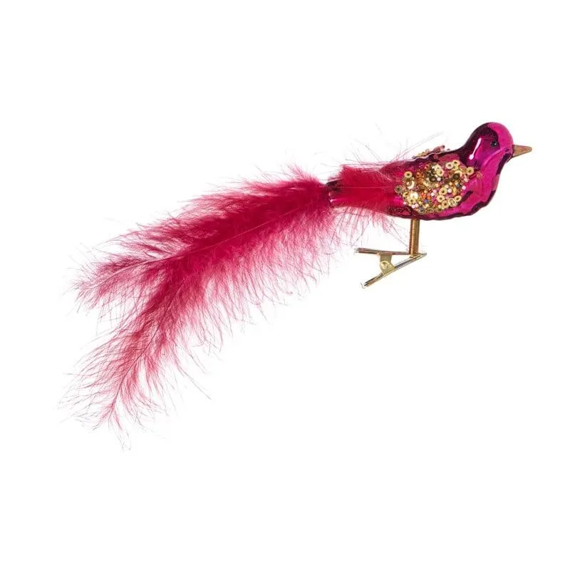 Kerst vogel op clip - paars - 6x15x3.5 cm