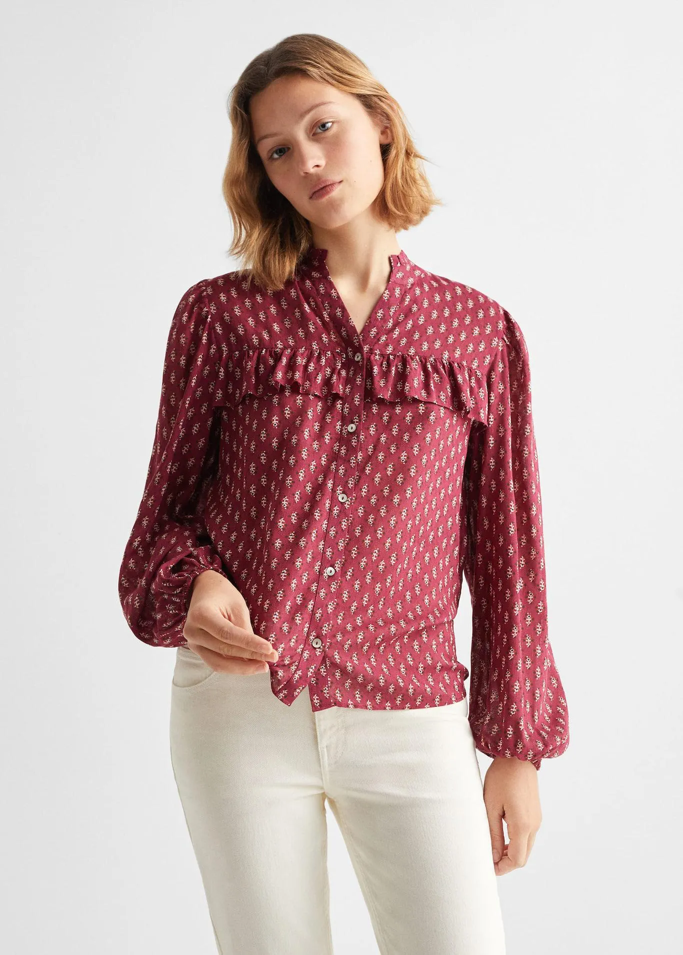 Blouse met print en knopen