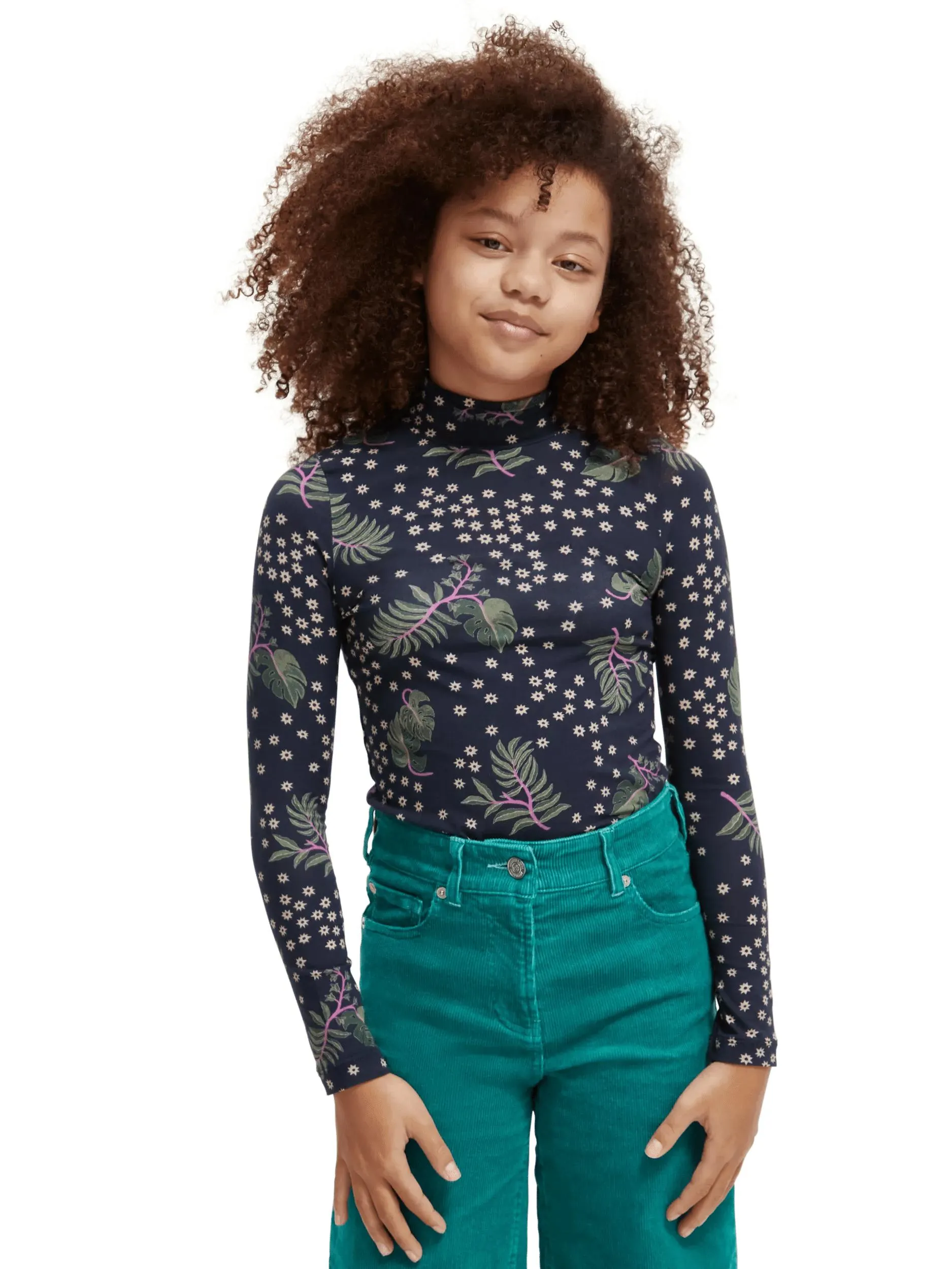 Slim fit printed mockneck T-shirt