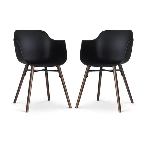 Nolon Nena-Puk Eetkamerstoelen Set van 2 - Zwart - Walnoot Poten