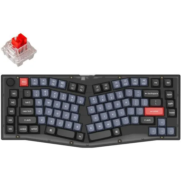 (Zwart/transparant, US lay-out, Keychron K Pro Red, RGB leds, 75% Alice, OSA Profile Double-Shot PBT, hot swap, Bluetooth 5.1, Knob)