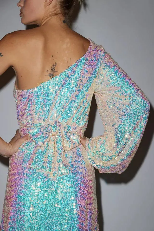 Glamorous Iridescent Sequin One Shoulder Mini Dress