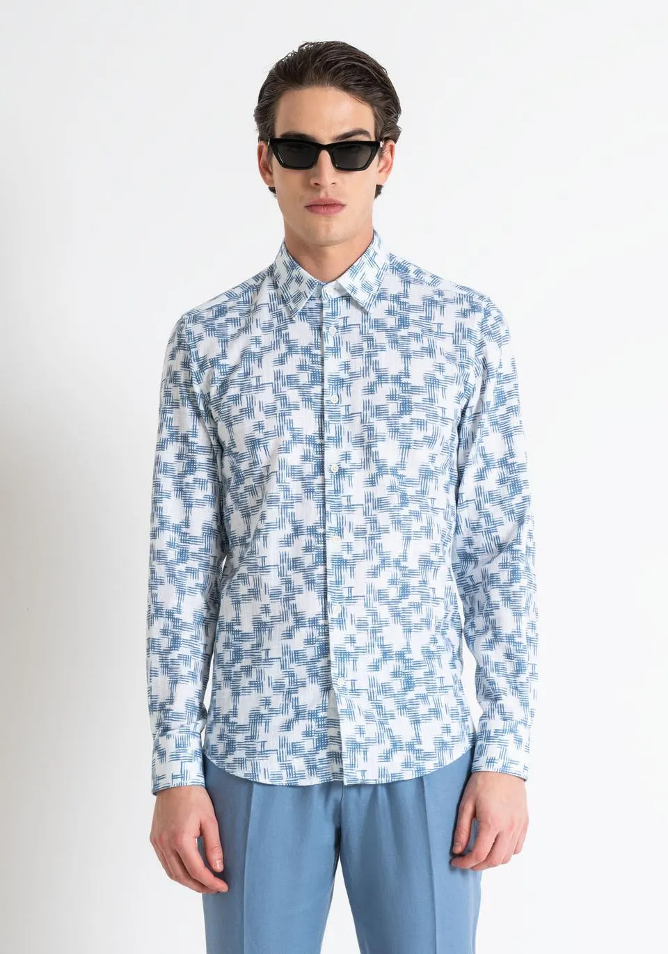"NAPOLI" SLIM FIT SHIRT IN FLAMED PRINTED COTTON
