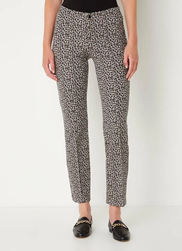 High waist slim fit chino met print en stretch