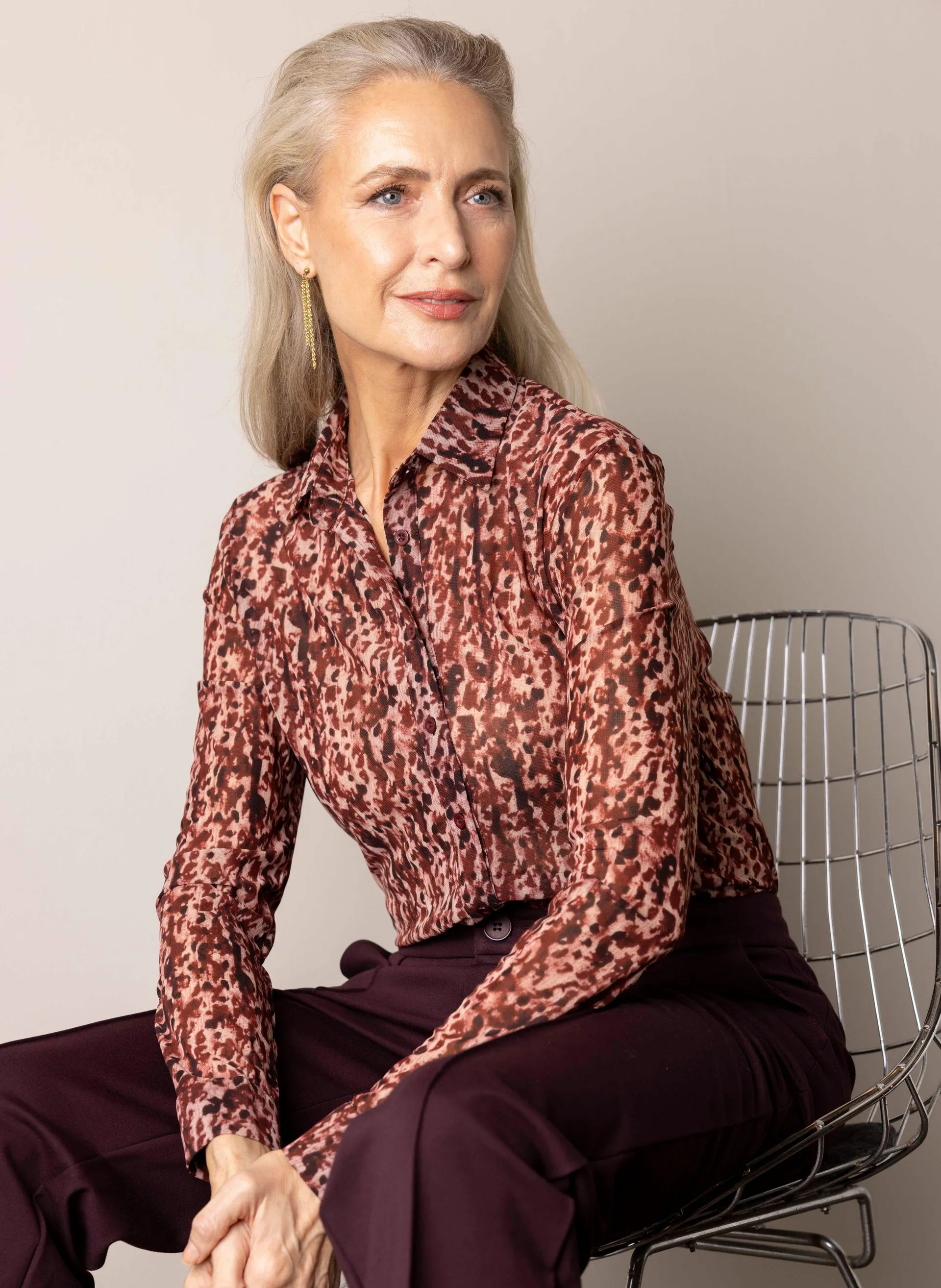 Roze mesh blouse met kleurrijke print