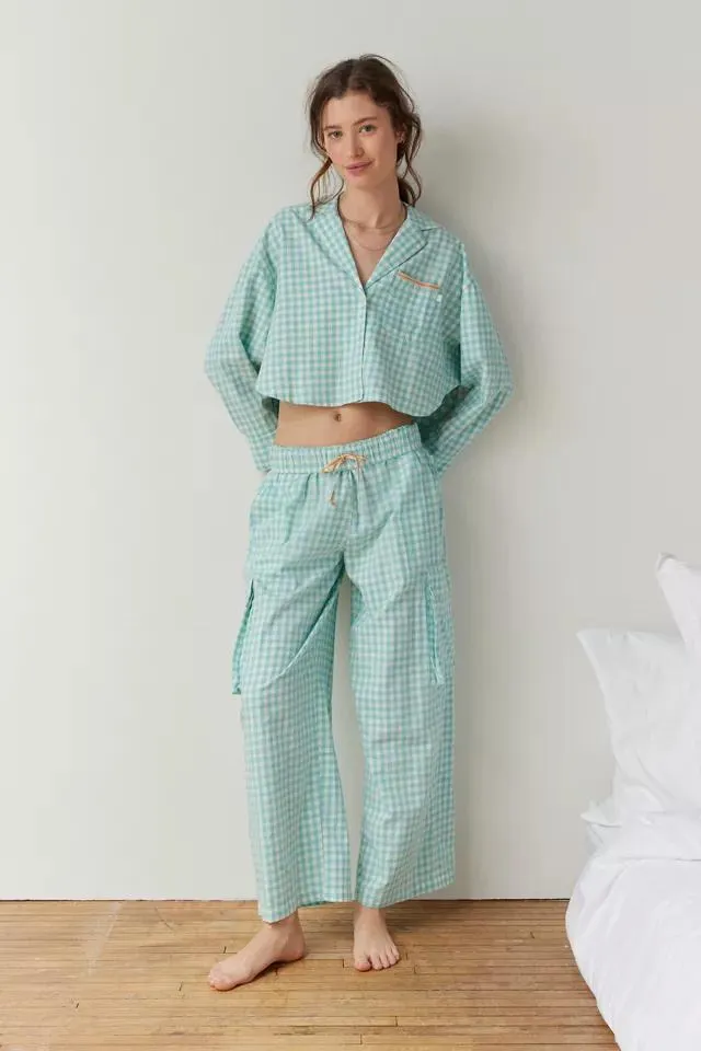 Out From Under PJ Party Cropped Button-Down Top