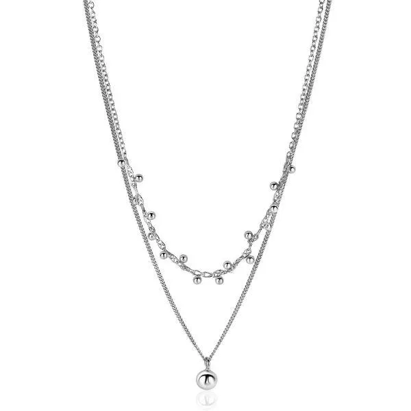 ZINZI zilveren multilook ketting met gourmet schakel en bolletjes, met bungelende grotere bol 6mm 39-42cm ZIC-BF86