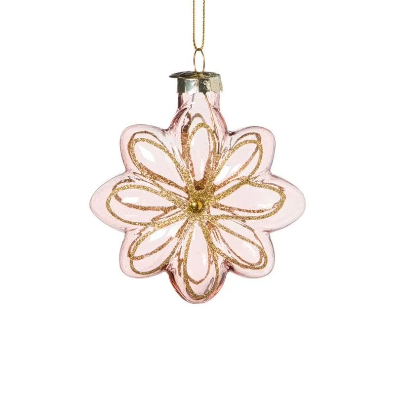 Kersthanger bloem - roze - 8.5x8x3.4 cm