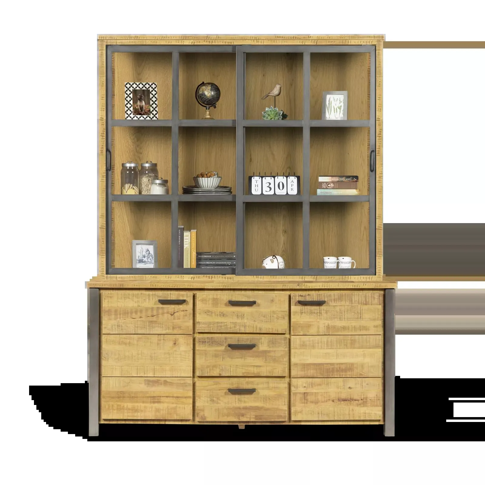 Vitrinekast (schuifdeuren) Steelwood - Seasoned Brown