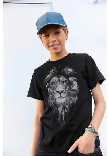 KIDSWORLD T-shirt LION WITH BLUE EYES Korte mouwen, basic pasvorm, met trendy print, ronde hals