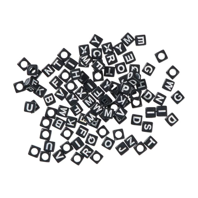 Kralen met letters - zwart - set van 100