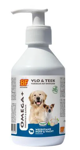 BF Petfood Omega+ olie Vlo & Teek Vloeibaar - Knoflook - Voedingssupplement