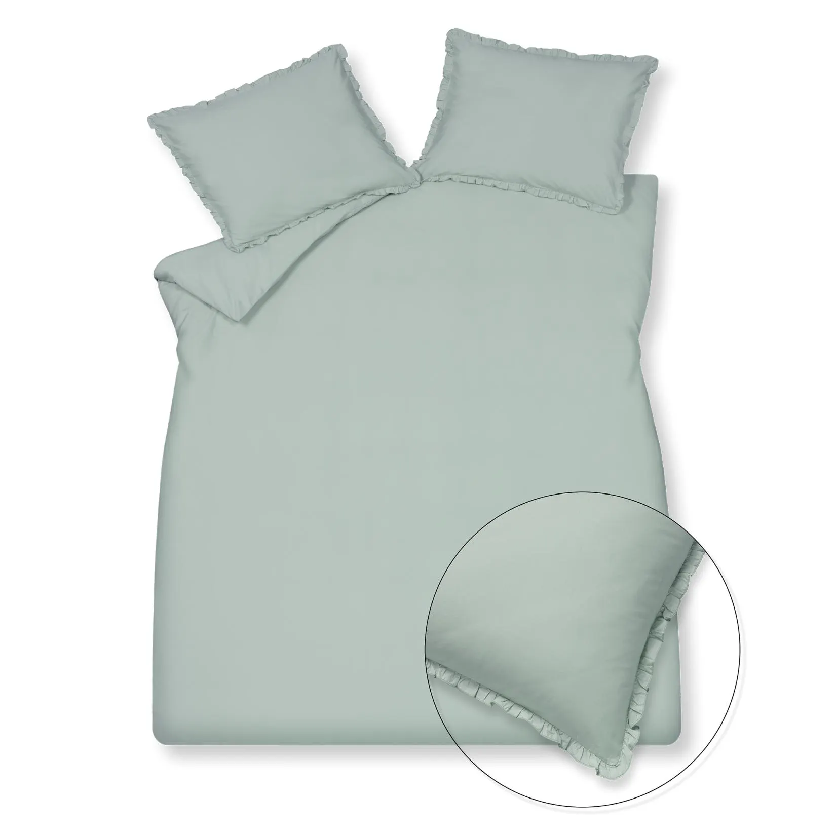 PURE 83 percale ruffle dekbedovertrekset | pearl blue