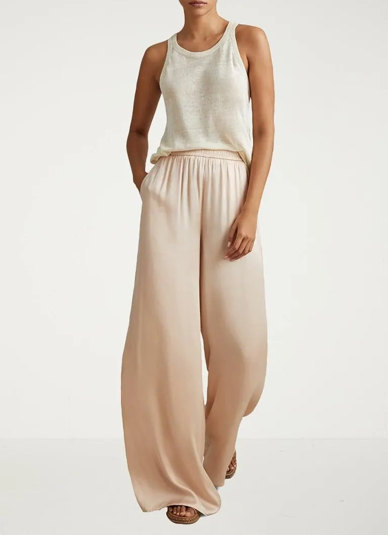 Yara mid waist wide fit palazzo broek van satijn