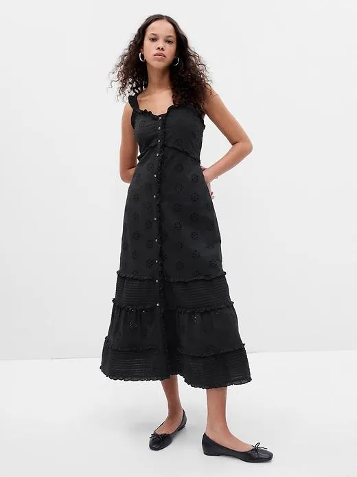 Ruffle Hem Eyelet Maxi Dress