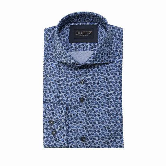 katoenen Overhemd met Print Blauw