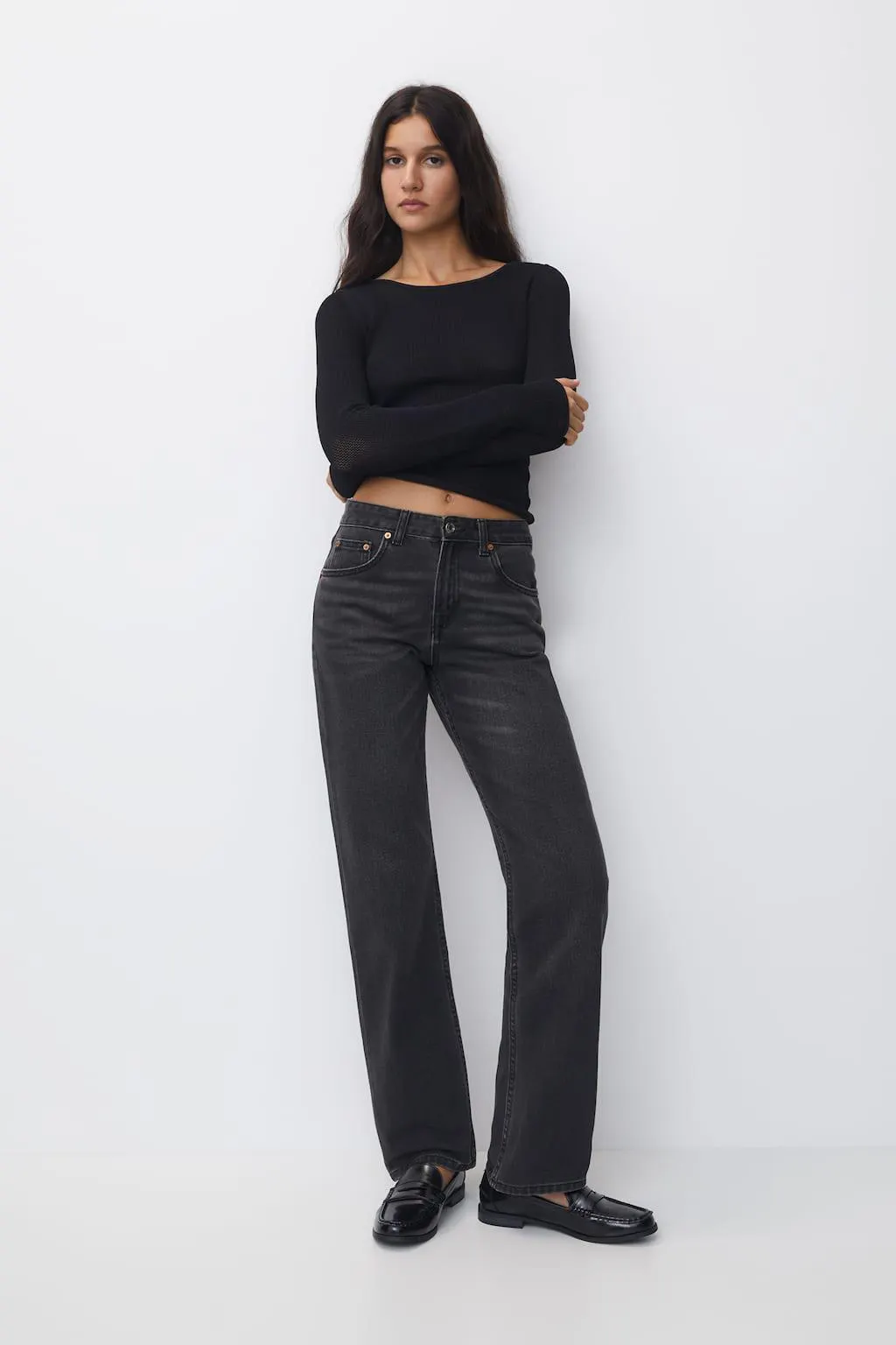 RECHT MODEL JEANS MET HALFHOGE TAILLE