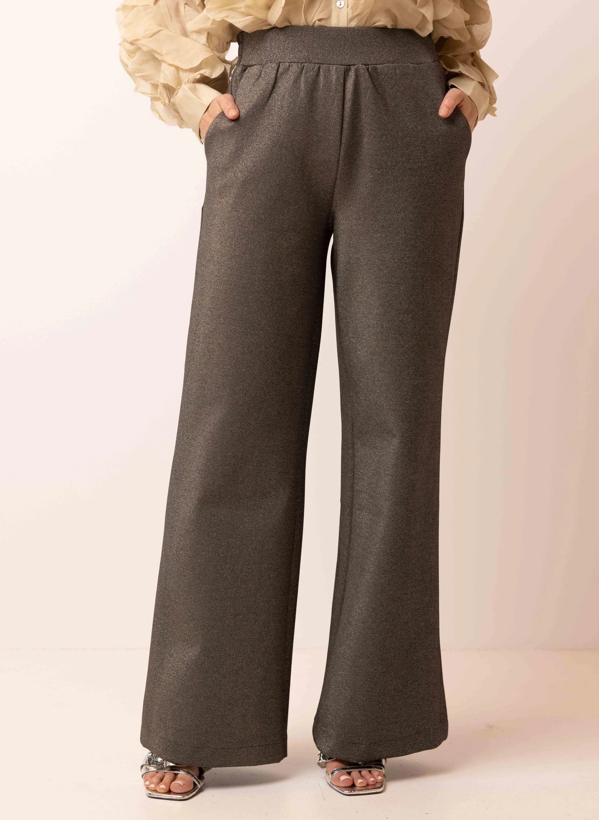 Zwarte metallic wijde broek