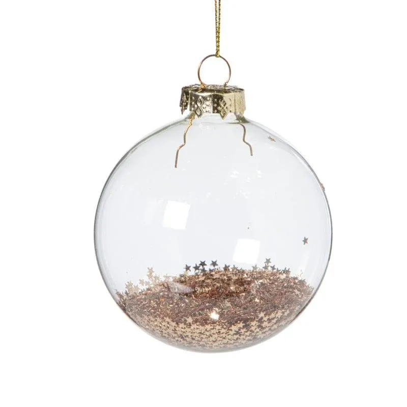 Kerstbal glas met gouden glitters - transparant/goudkleurig