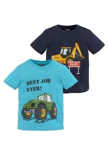KIDSWORLD T-shirt BEST JOB EVER! korte mouwen, bedrukt, ronde hals, van katoen (Set van 2)