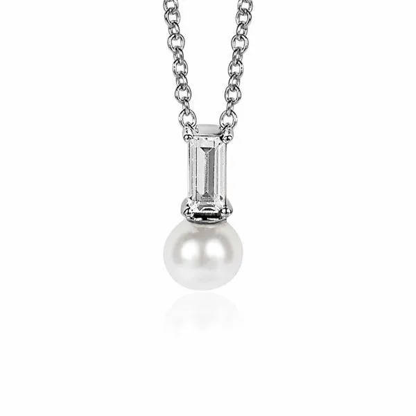 ZINZI Sterling Silver White Pearl Pendant Baquette