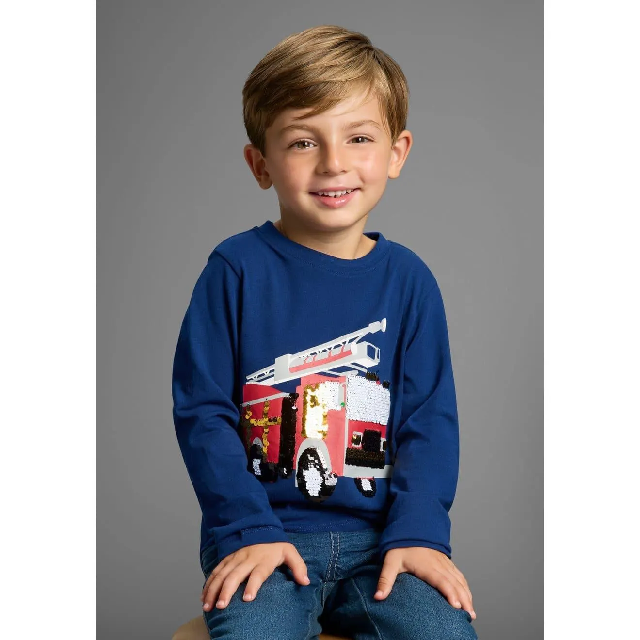KIDSWORLD Shirt met lange mouwen Brandweer pailletten shirt Brandweer print met pailletten