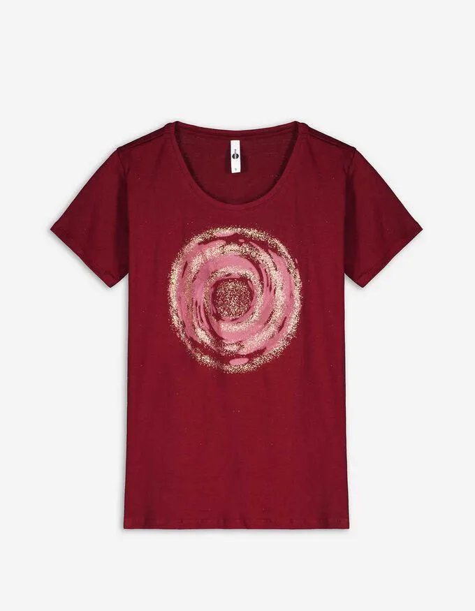 T-shirt - Glitterprint - donkerrood