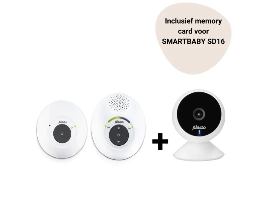 Set | Babyfoon Alecto DBX-115 Eco DECT + Wifi Babyfoon Alecto SMARTBABY5 White incl. Memory Card