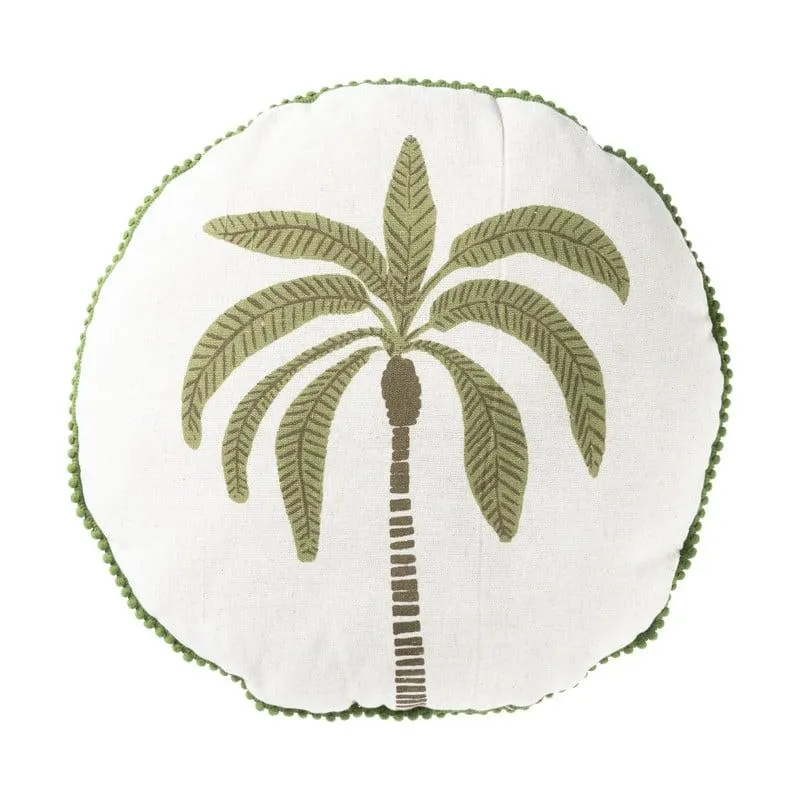 Kussen palmboom rond - wit/groen - ø38 cm